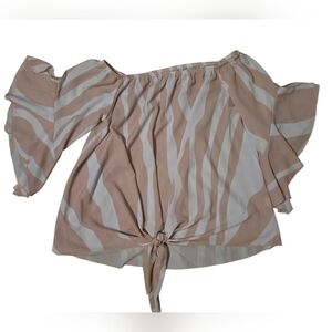 Asvivid Floral Off-Shoulder Blouse – Size Large, Flare Sleeves & Tie Front